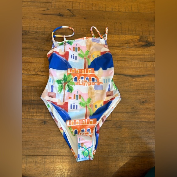 ASOS Other - ASOS Square Neck Swimsuit Mykonos Print One Peice Beach Size 6 Medium NWOT